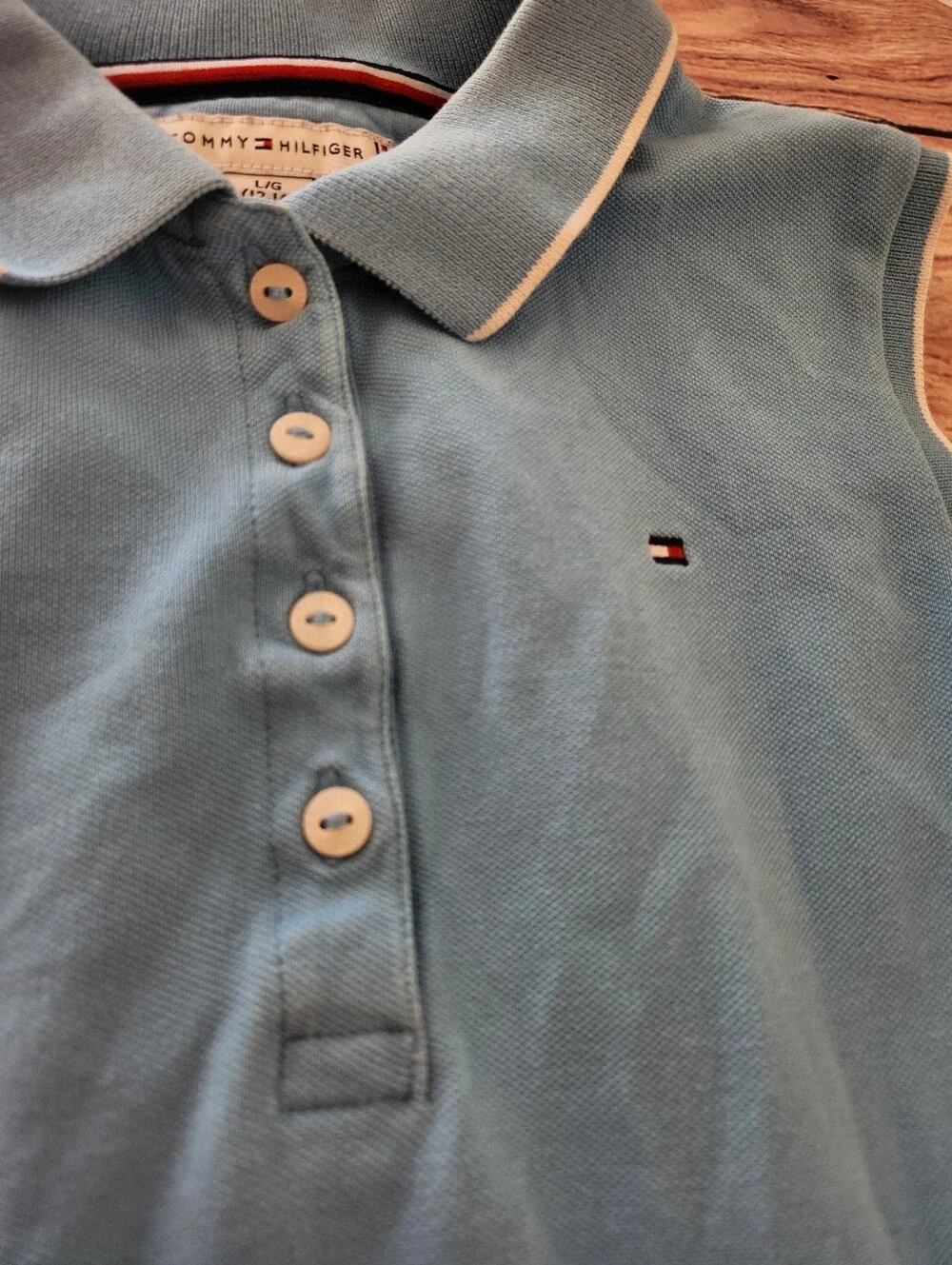 Tommy Hilfiger Girls Sleeveless Pleated Polo Dress Light Blue Size 12/14